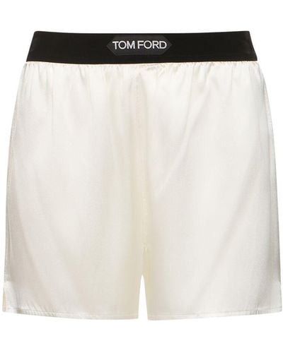 Tom Ford Minishorts Aus Seidensatin Mit Logo - Weiß