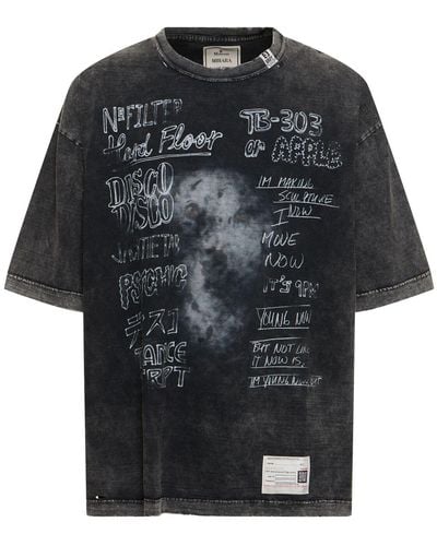 Maison Mihara Yasuhiro Camiseta de algodón estampada y decolorada - Negro
