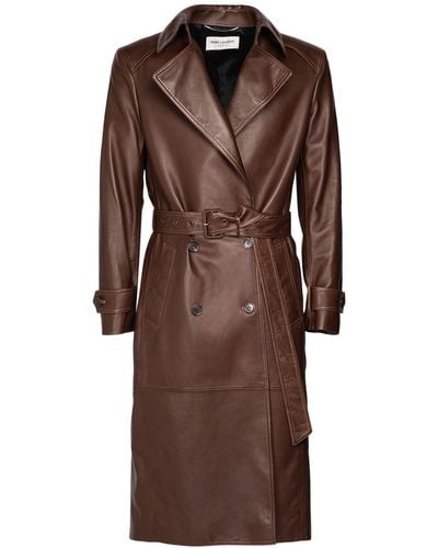 Saint Laurent Trench-coat en cuir - Marron