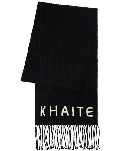 Khaite Logo Fisher Knit Cashmere Scarf - Black