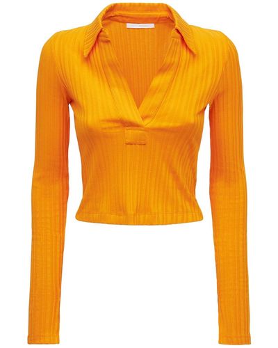 Helmut Lang Polo Cropped In Maglia Di Cotone A Costine - Arancione
