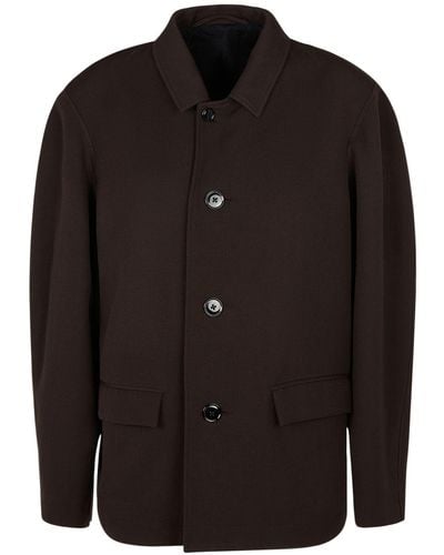Lemaire Manteau boutonné en laine et lin - Noir