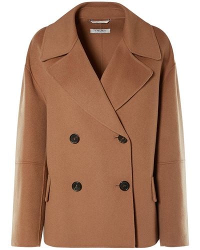 Max Mara Cape Wool Double Breasted Jacket - Brown