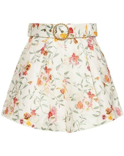 Zimmermann Floral Print Tuck Linen Shorts - White