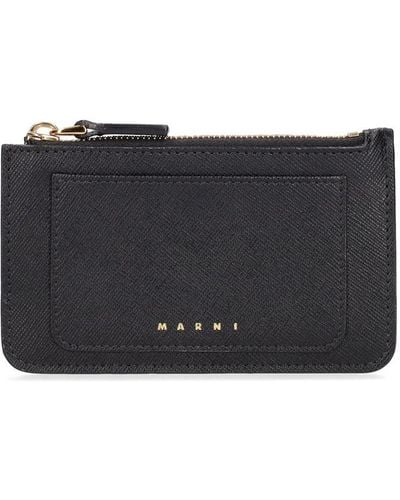 Marni Trunk Saffiano Leather Card Holder W/zip - Grey