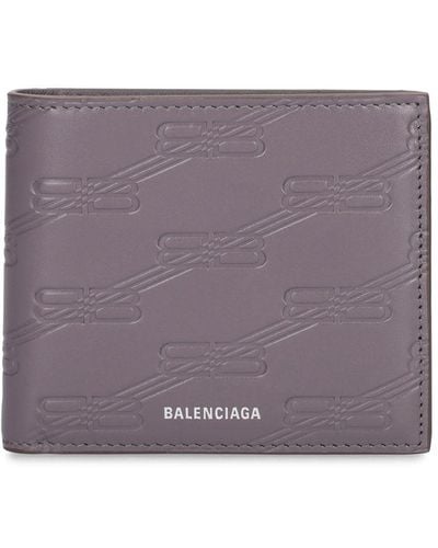 Balenciaga Bb Monogram Leather Billfold Wallet - Purple