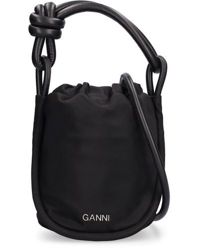 Ganni Small Knot リサイクルテック素材バケットバッグ - ブラック