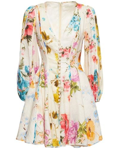 Zimmermann Robe courte en lin floral halcyon - Gris