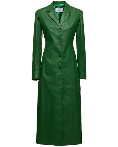 Ferragamo Cappotto monopetto lungo in lino - Verde