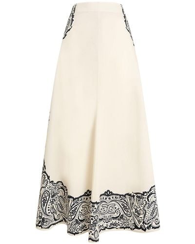 Chloé Printed Cotton Poplin Long Skirt - White