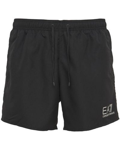 EA7 Logo Nylon Swim Shorts - Black