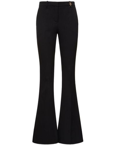 Versace Wool Crepe Mid Rise Flared Trousers - Black