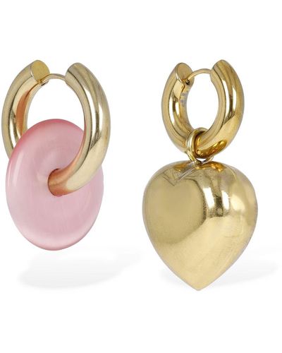 Timeless Pearly Heart & Disc Mismatched Earrings - Metallic