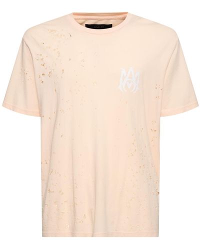 Amiri Ma Logo Distressed Cotton Jersey T-shirt - Natural