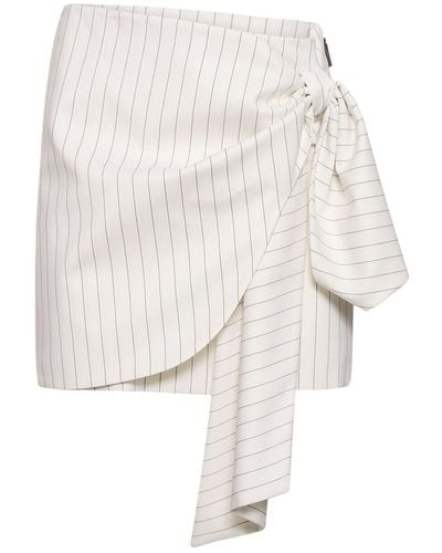 MSGM Pinstriped Wool Mini Skirt W/Bow - White