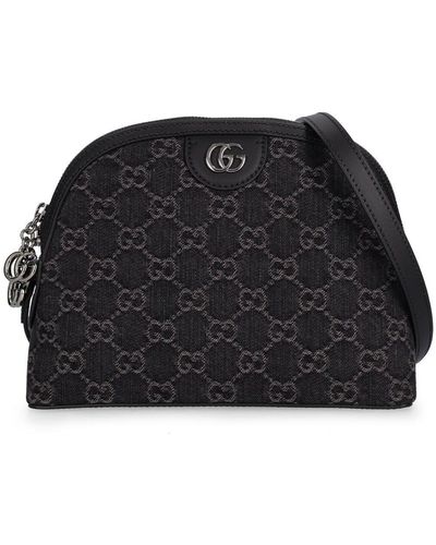 Gucci Schultertasche Aus Denim "small Ophidia Gg" - Schwarz