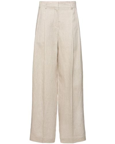 Brunello Cucinelli Pleated Linen Wide Trousers - Natural