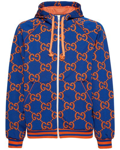 Gucci Kapuzen-sweatshirt Aus Gg-technojacquard - Blau