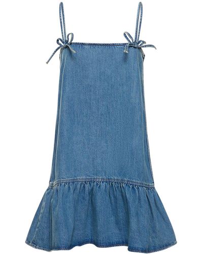 Ganni Vestido corto de denim de algodón - Azul