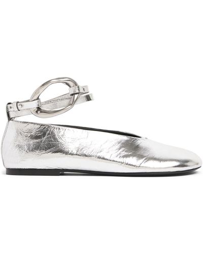 Jil Sander 10mm Metallic Leather Flat Shoes - White