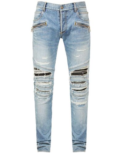 Balmain Jeans Aus Denim Mit Patches Und Rissen - Blau