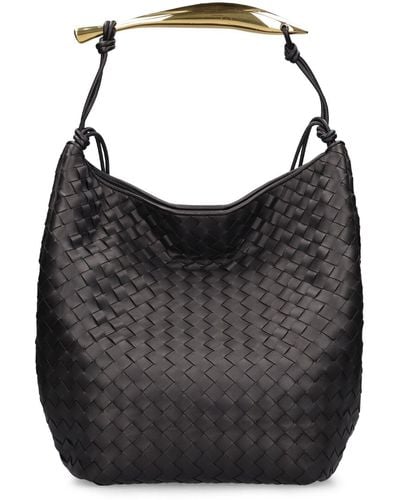 Bottega Veneta Sardine Hobo Leather Shoulder Bag - Black