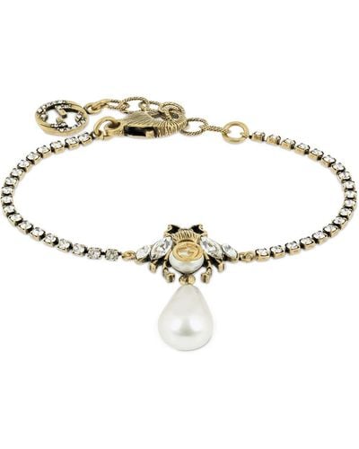 Gucci Bee Motif Crystal Embellished Bracelet - White