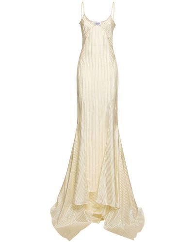 The Attico Striped Satin Long Dress - Natural