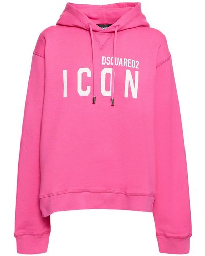 DSquared² Icon Logo Print Cotton Jersey Hoodie - Pink