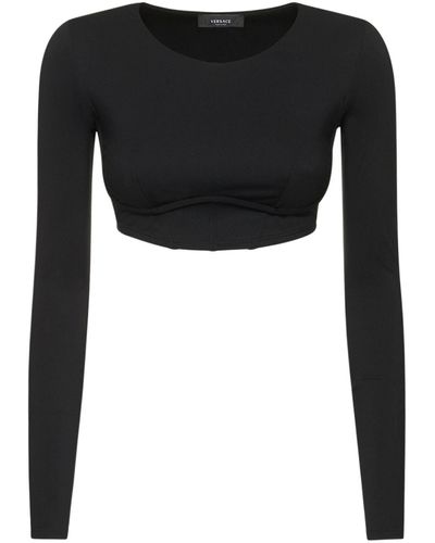 Versace Long Sleeve Tech Jersey Crop Top - Black