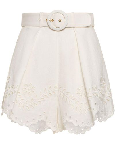 Zimmermann Junie Embroidered Linen Shorts - White