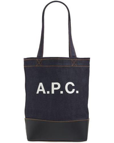 A.P.C. Small Axel Denim & Leather Tote Bag - Blue