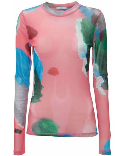 JW Anderson Printed Mesh Long Sleeve Top - Pink