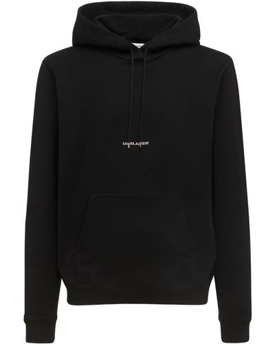 Saint Laurent Logo Detail Hooded Jersey Sweatshirt - Black