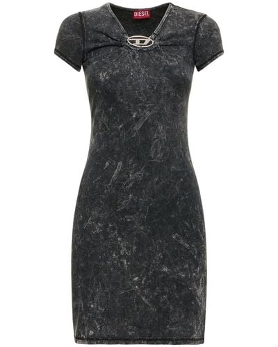 DIESEL D-Crespe Stretch Cotton Logo Mini Dress - Black