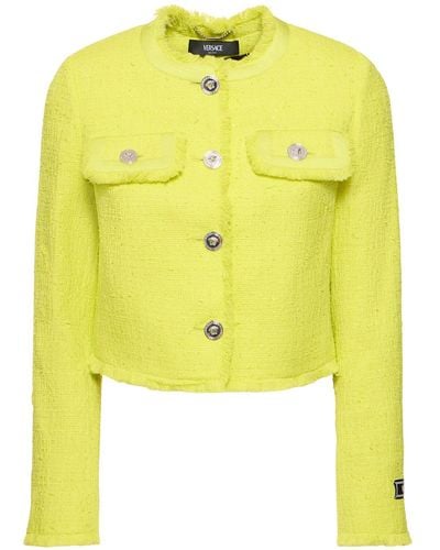 Versace Kurze Jacke Aus Baumwollmischtweed - Gelb