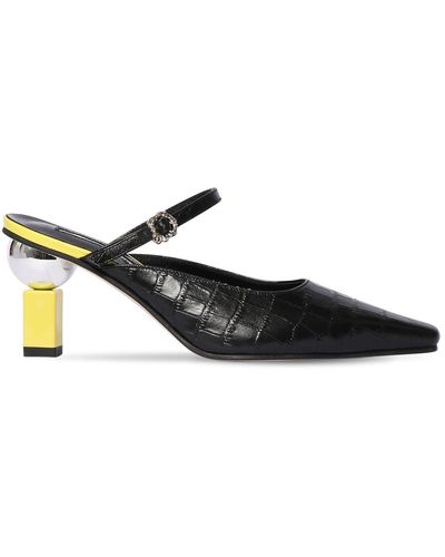 Yuul Yie 70mm Croc Embossed Leather Mules - Black