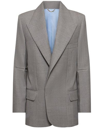 Victoria Beckham Darted Sleeve Tailored Wool Jacket - Gray