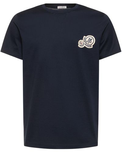 Moncler T-shirt Aus Baumwolle Mit Logopatch - Blau