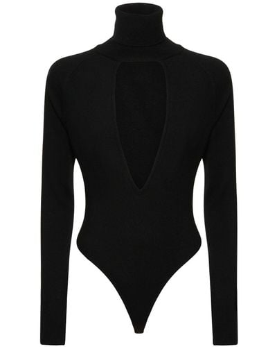 ALESSANDRO VIGILANTE Turtleneck Cutout Wool Bodysuit - Black