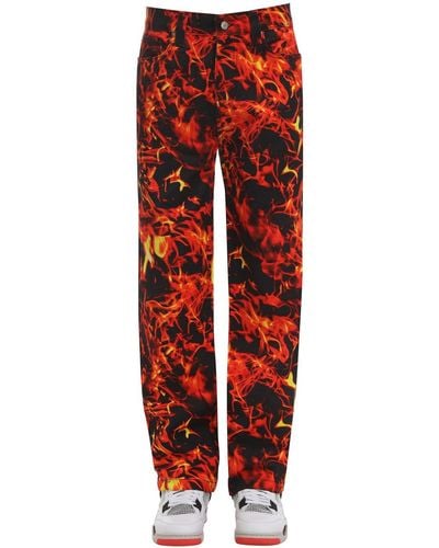 Jaded London Flame Print Cotton Denim Skate Jeans - Red