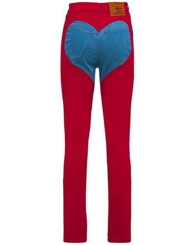 Y. Project Heart Two Tone Denim Skinny Jeans - Red