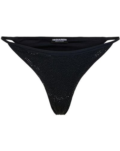 DSquared² Icon Embellished Lycra Bikini Bottoms - Black