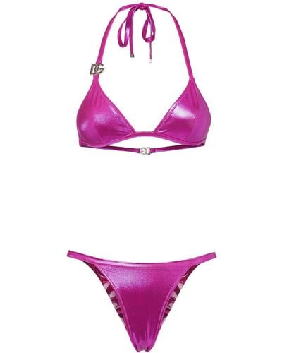 Dolce & Gabbana Laminated Jersey Triangle Bikini Set - Purple
