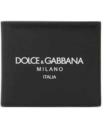 Dolce & Gabbana Leather Printed Logo Bifold Wallet - Black