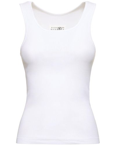 MM6 by Maison Martin Margiela Stretch Cotton Ribbed Tank Top - White