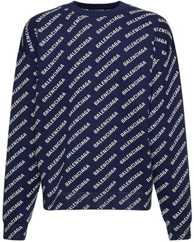 Balenciaga Pullover Aus Baumwollmischung Mit Logo - Blau