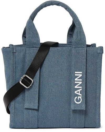 Ganni Small リサイクル素材デニムトートバッグ - ブルー