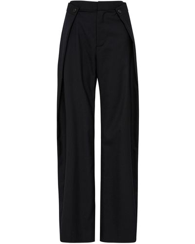 St. Agni Fold Detail Wool Blend Trousers - Black