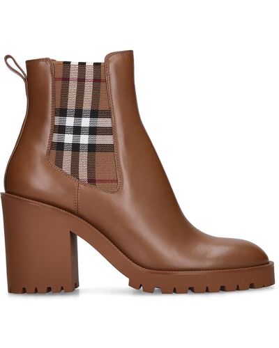 Burberry Leder-Stiefeletten mit Check-Panels - Braun